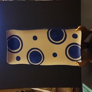 VTG Gail Pittman Pottery Snack Tray, Signed 2004 Blue and White Circles and Dots